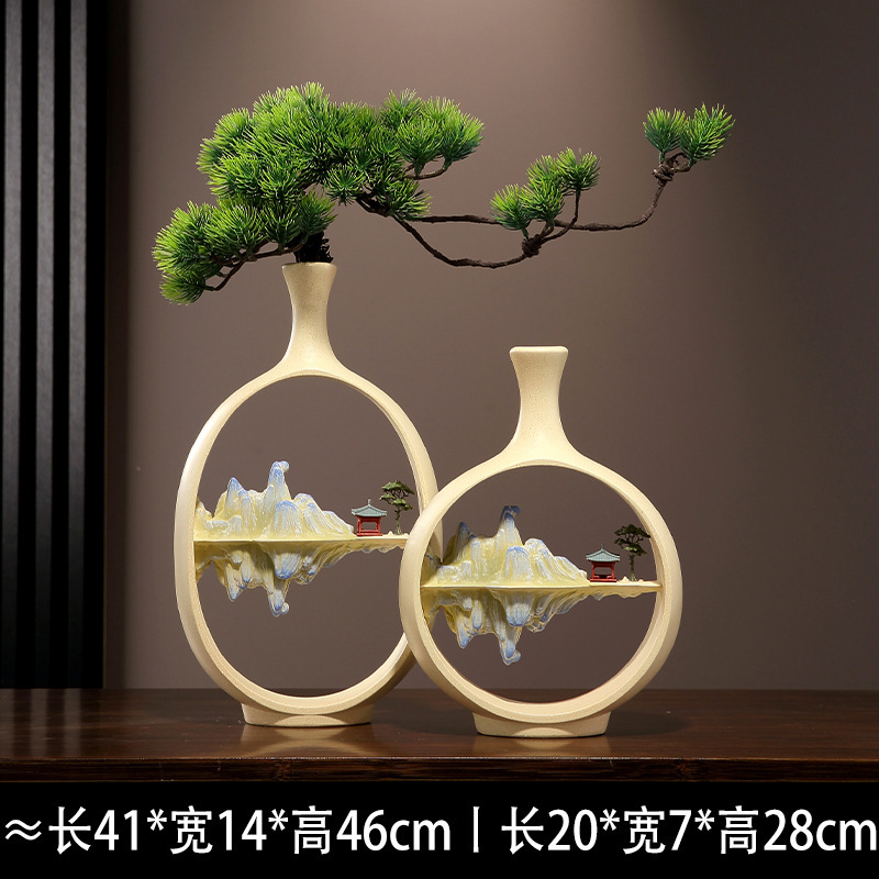 新しい中国風の松の花瓶、禅の装飾品、リビングルームのエントランス、テレビキャビネット、アンティーク棚、オフィスティールームの装飾|undefined