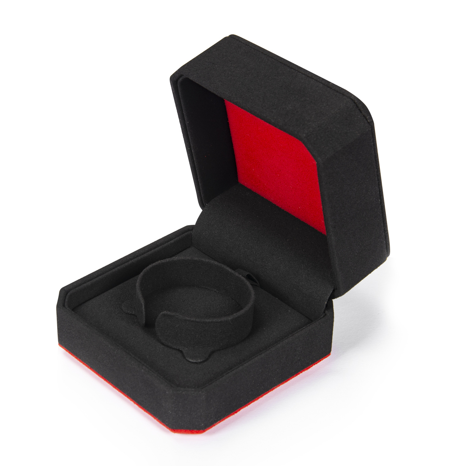 Descuento de fábrica precio al por mayor embalaje de joyería de lujo de alta gama negro rojo microfibra octogonal joyería pulsera collar anillo de bodas caja