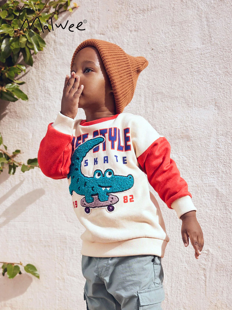 Mlawee Child Sweater Otoño Invierno Nuevo estilo europeo y americano niños de mediano tamaño cuello redondo manga larga guapo imprimido ropa superior para niños