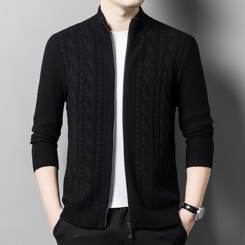 Neue 2024 Winter Casual mittleren Alters Strickjacke Langarm Business dünnen Stil Stehkragen Herren Strickpullover_voghion.com