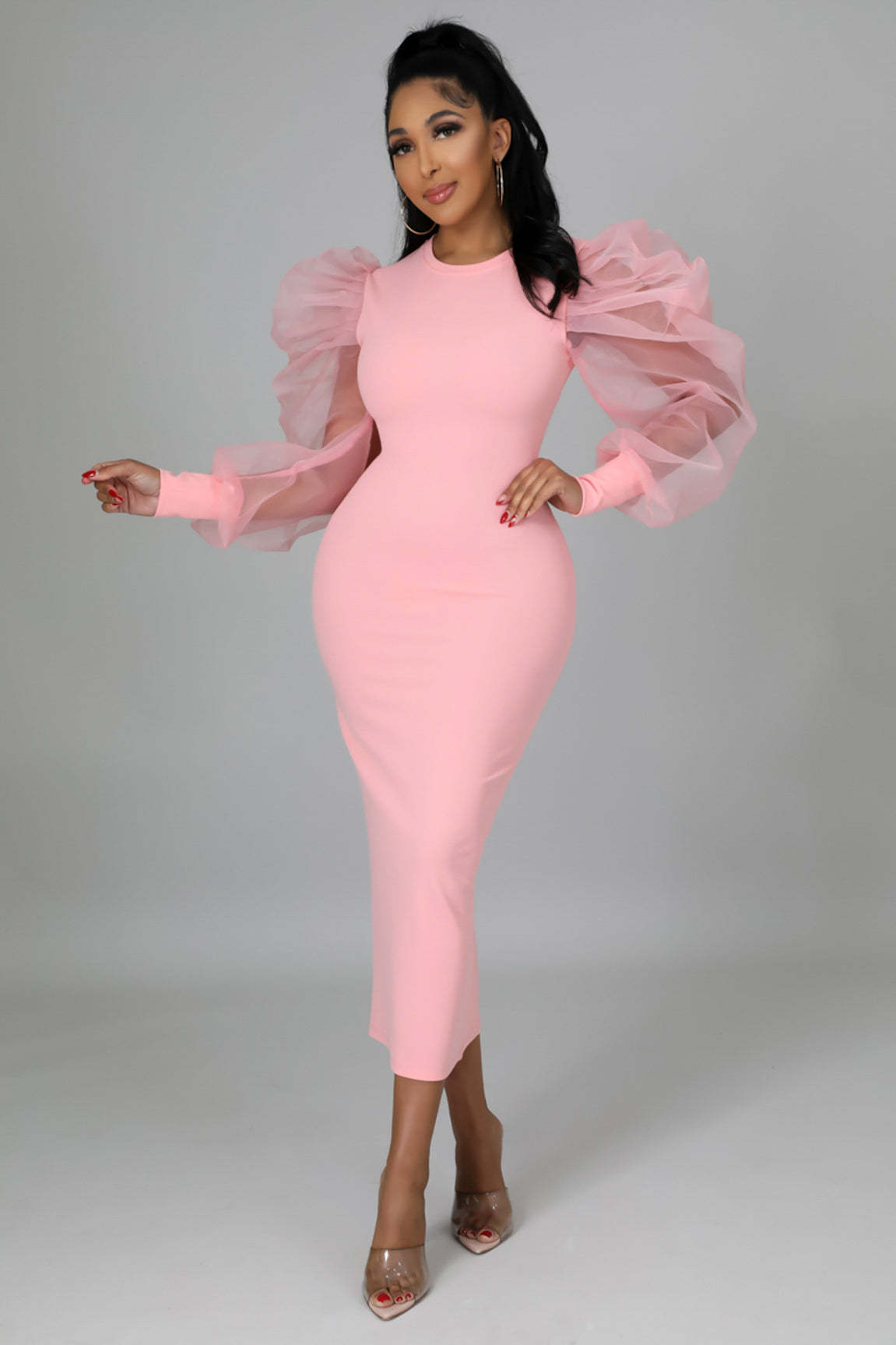 Women's Regular Dress Elegant Round Neck Long Sleeve Solid Color Midi Dress Daily display picture 19