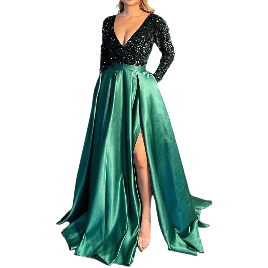 Vestido largo sexy con cola y lentejuelas, estilo europeo y americano, de nueva colección primavera-verano 2025, de marca independiente para mujeres, ideal para fiestas nocturnas.