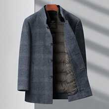 双面羊绒大衣男冬季中年立领加厚羽绒内胆风衣爸爸装羊毛呢子外套