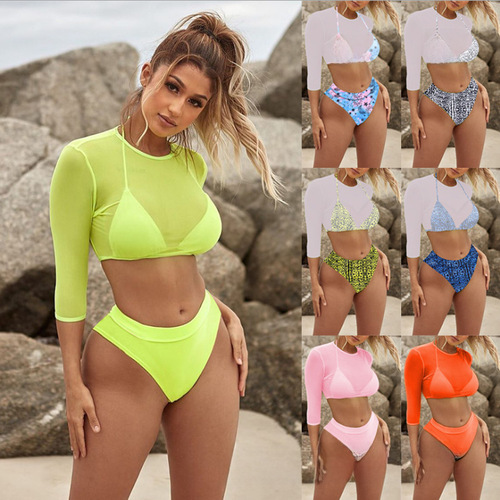  New Sexy Bikini Swimwear AliExpress Amazon European and American High-Waisted Three-Piece Overseas Women's Swimwear