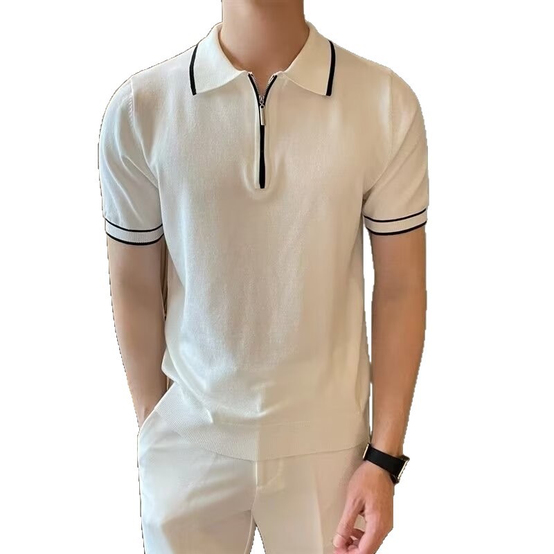 Camisas de polo de manga corta de vello de estilo de dinero camiseta de punto hombre línea de semicirretera camiseta de hielo de verano fábrica transfronteriza al por mayor