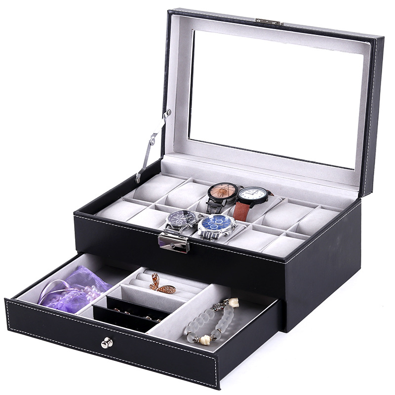 Tan Yun Zhiyuan PU Leather 12 Watch Box Double Jewelry Box Jewelry Ring Storage Display Box Spot