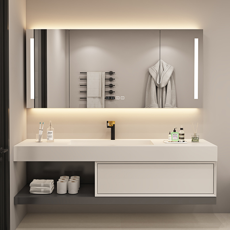 Modern Rock Slab Integrated Basin Seamless Bathroom Cabinet Combination Designer Washbasin Sink Set