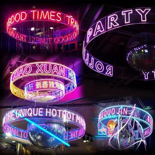 Internet celebrity bar decorative atmosphere light hanging led round luminous characters arc neon ring acrylic light box