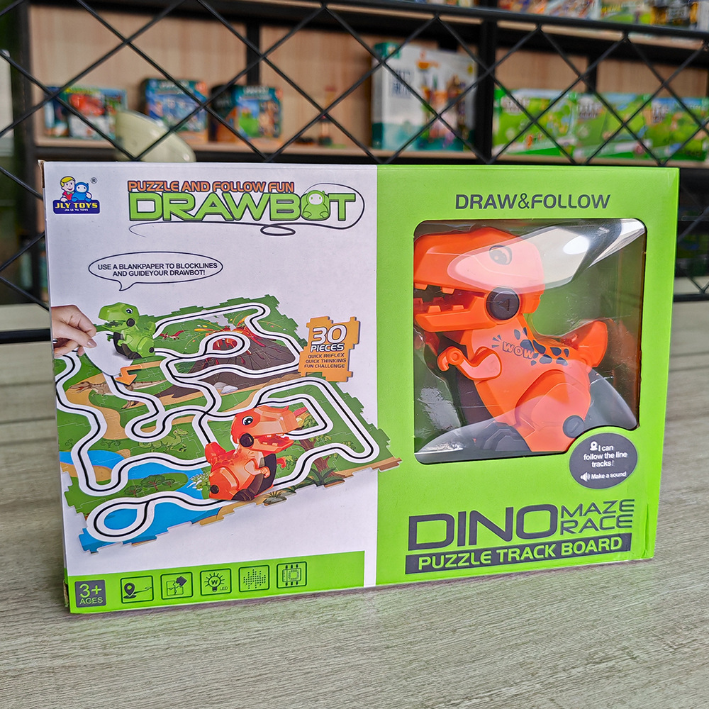 주황색 트랙 티라노사우루스 렉스-퍼즐 포함(영어 창 디스플레이 상자)