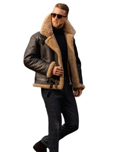 Amazon AliExpress Men's Thickened Dark Curry One-piece Long Sleeve Fur Jacket