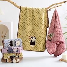 跨境新品刺绣啵啵兔珊瑚绒毛巾勾边卡通情侣面巾洗脸洗澡浴巾批发