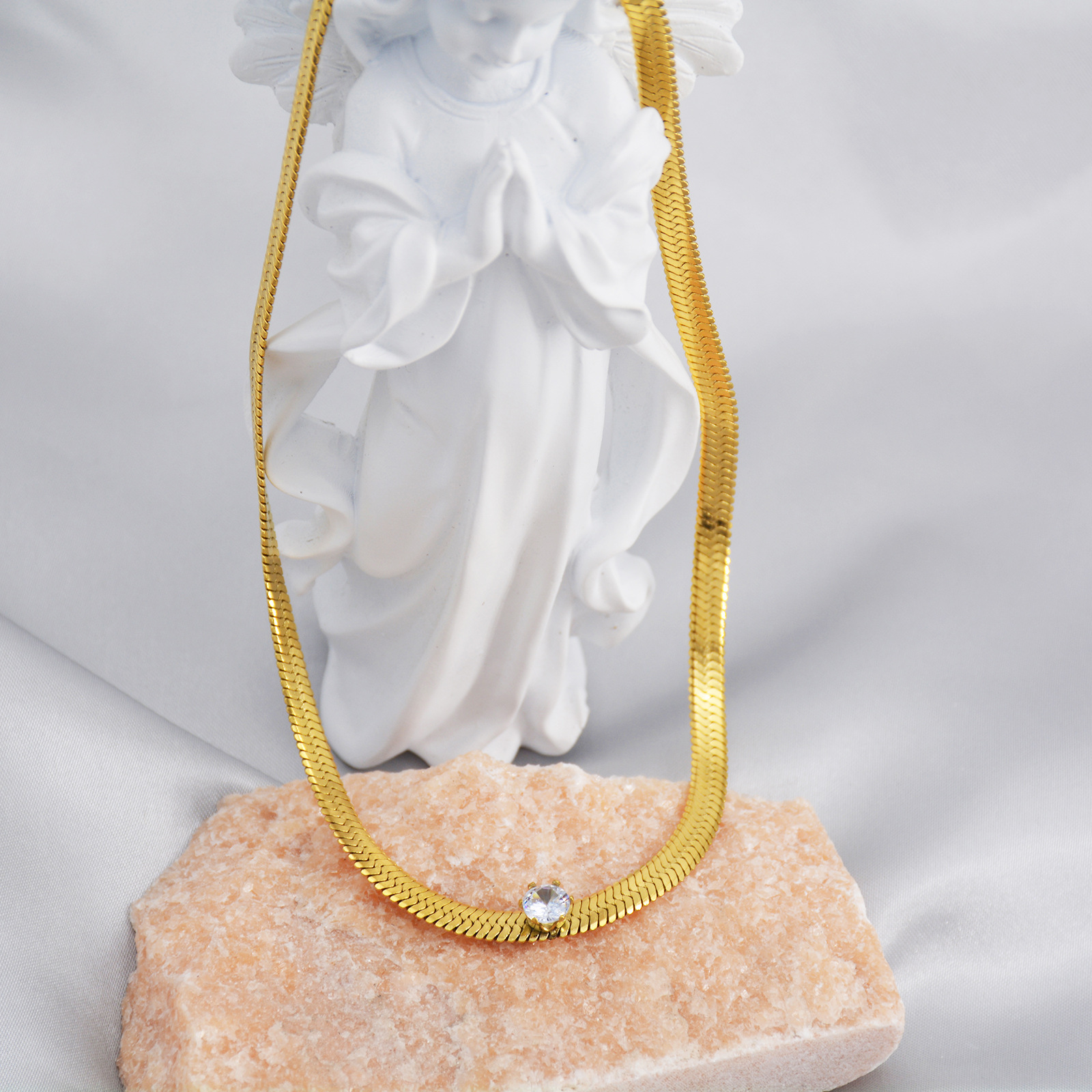 Fashion Geometric Stainless Steel Gold Plated Zircon Necklace