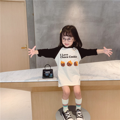 女童长袖T恤衫儿童圆领卡通套头衫小童插肩袖t恤裙宝宝连衣裙洋气