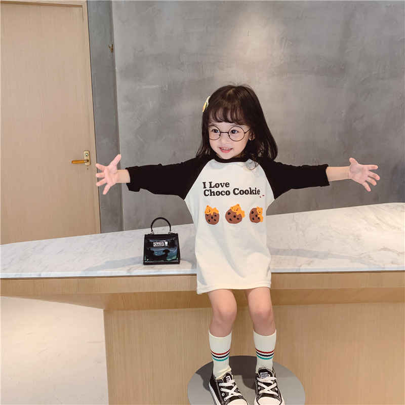 女童长袖T恤衫儿童圆领卡通套头衫小童插肩袖t恤裙宝宝连衣裙洋气
