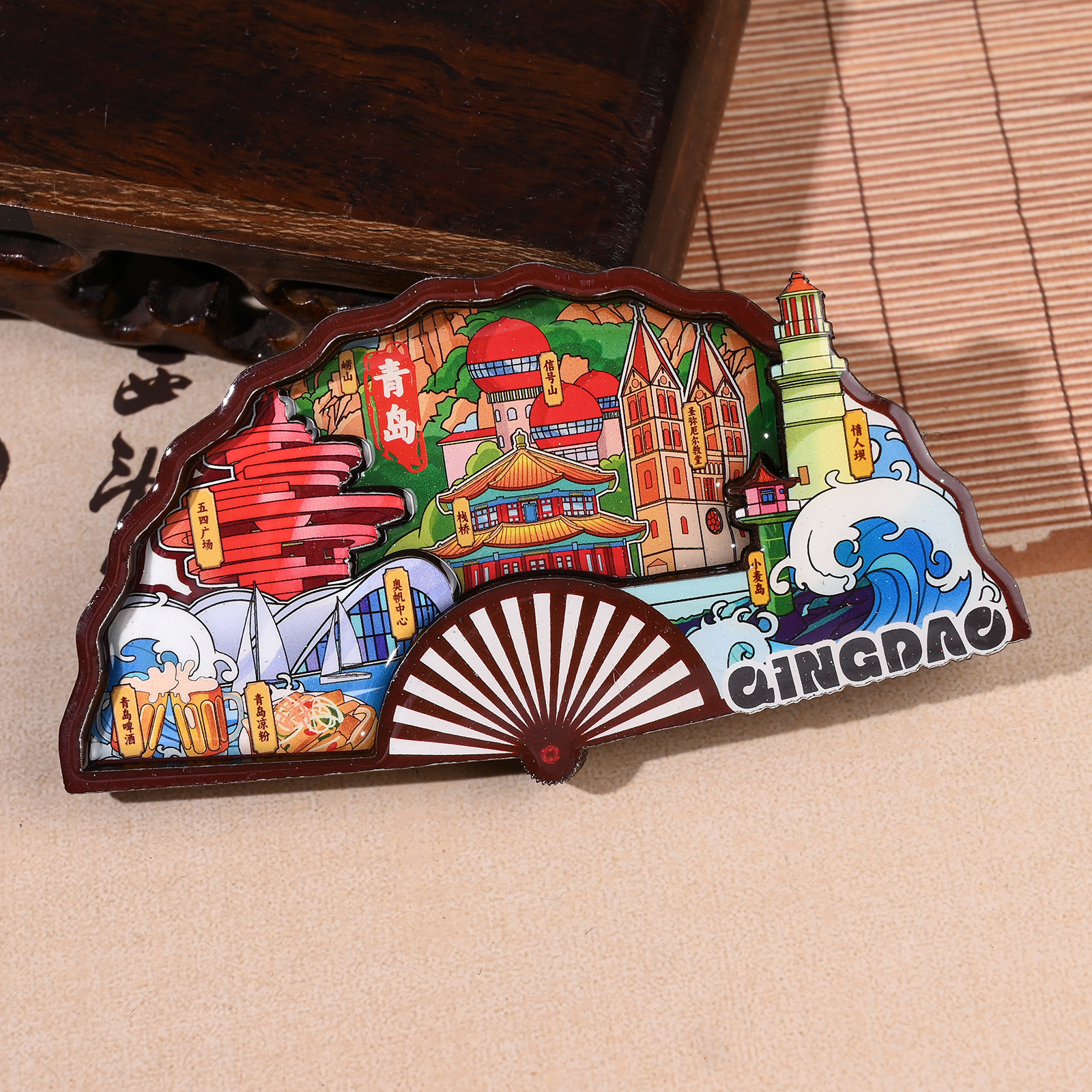 Refrigerador de Qingdao adhesivo de absorción magnética adhesivo de madera tridimensional ciudad creativa cocina regalos de turismo cultural creativo adhesivo de refrigerador recuerdos