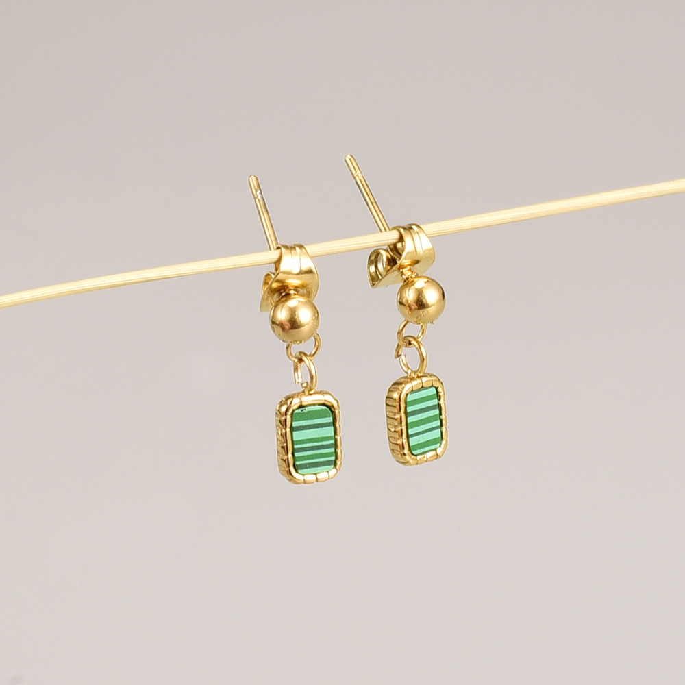 New Fashion Simple Green Piece Rectangular Ball Titanium Steel Stud Earrings display picture 4
