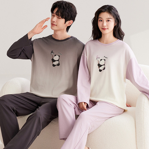 2025 Couple Pajamas for Women, Spring & Autumn – Simple Long-Sleeve Design | Unisex Home Wear | Thin-Style Cartoon Set