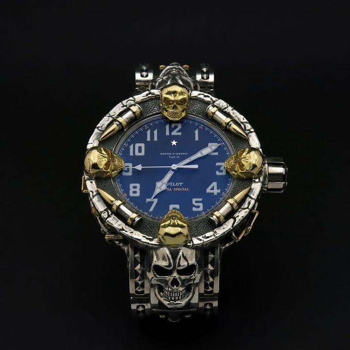 Adornos artesanales de aleación reloj electrónico correa de cráneo reloj de oro cabeza de pan Aleación Sujetador