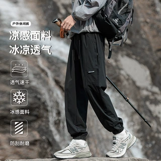 冰丝速干休闲裤男夏季薄款垂感阔腿长裤透气百搭束脚运动宽松弹力