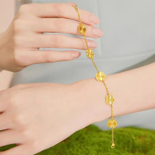 Vietnam Sand Gold Flower Season Necklace Integrated Chain Women's Copper Gold-plated Flower Season Bracelet Earrings Set Jewelry Live Style
