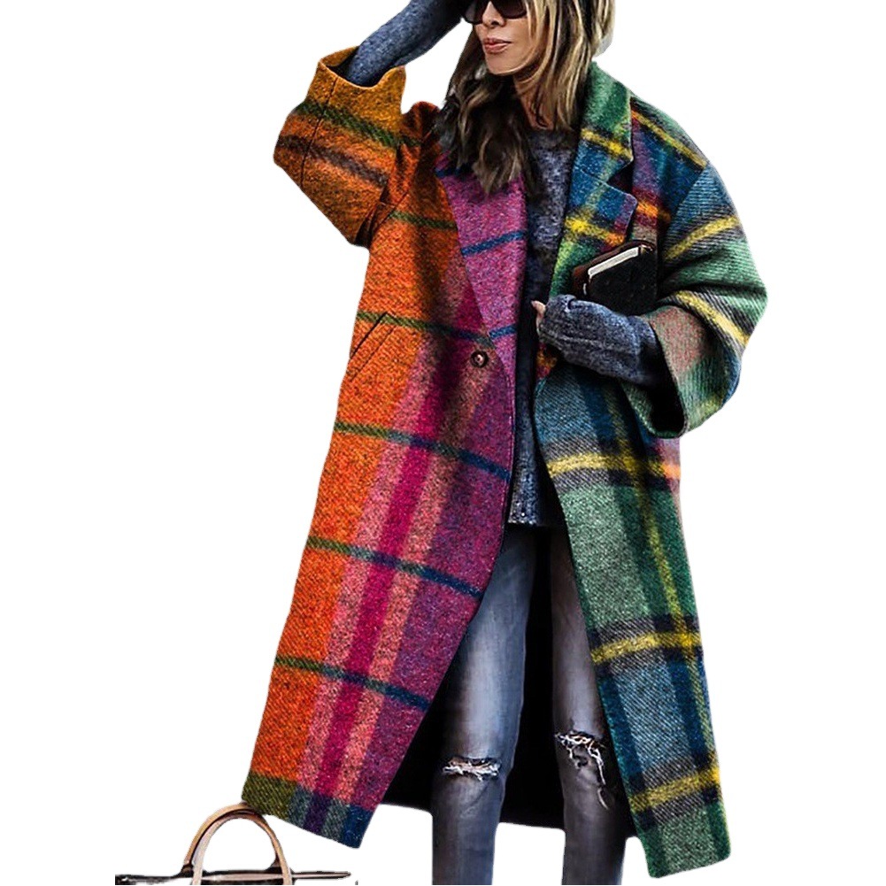 Abrigo Largo de Lana para Mujer M8753 de Poliéster Estampado con Solapa y Manga Larga para Otoño image 1