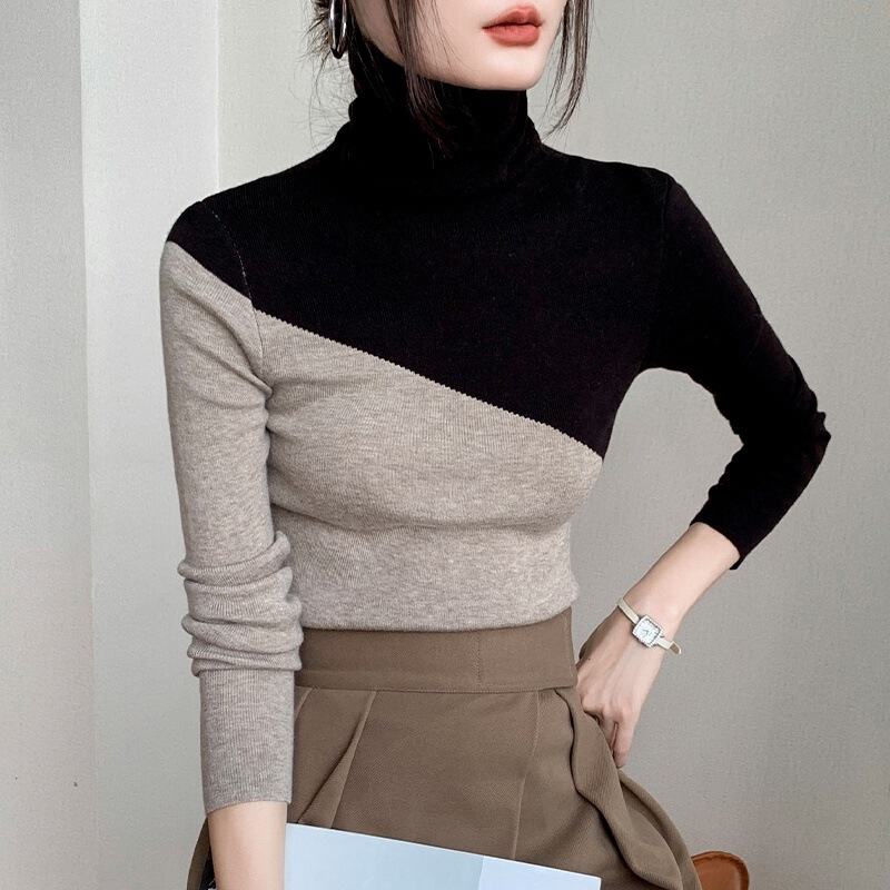 Light Luxury Turtleneck Knitwear 2025 Autumn and Winter New Close-Fitting Knitwear Women's Inner Double Color Bottoming Shirt Outer Top