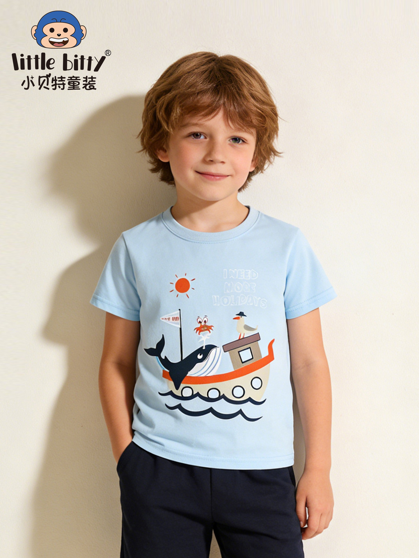 Cross-Border Children's Clothing 26 Years Spring/Summer Children's Short-Sleeve T-Shirt Cartoon Whale Ocean Round Neck Print Wholesale Children's Clothing in Stock