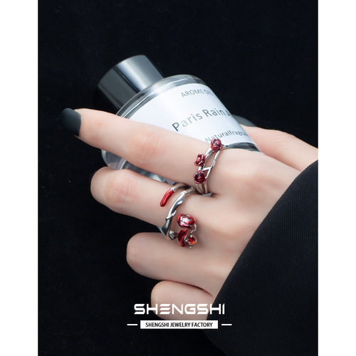 Korean version of ins original niche design personalized rose enamel high-end open ring for women that does not fade wholesale