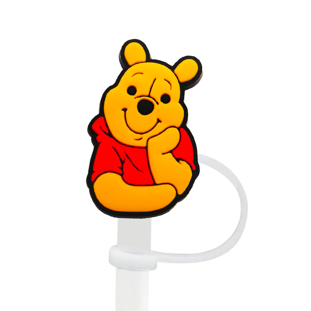 8-10mm Winnie the Pooh tapa de pajita tapón de pajita tapa a prueba de polvo accesorios de pajita de dibujos animados goma suave cubierta a prueba de polvo circulable