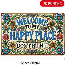 欢迎来到我的快乐之地花卉复古波西米亚金属标志印刷家居卧室宿舍