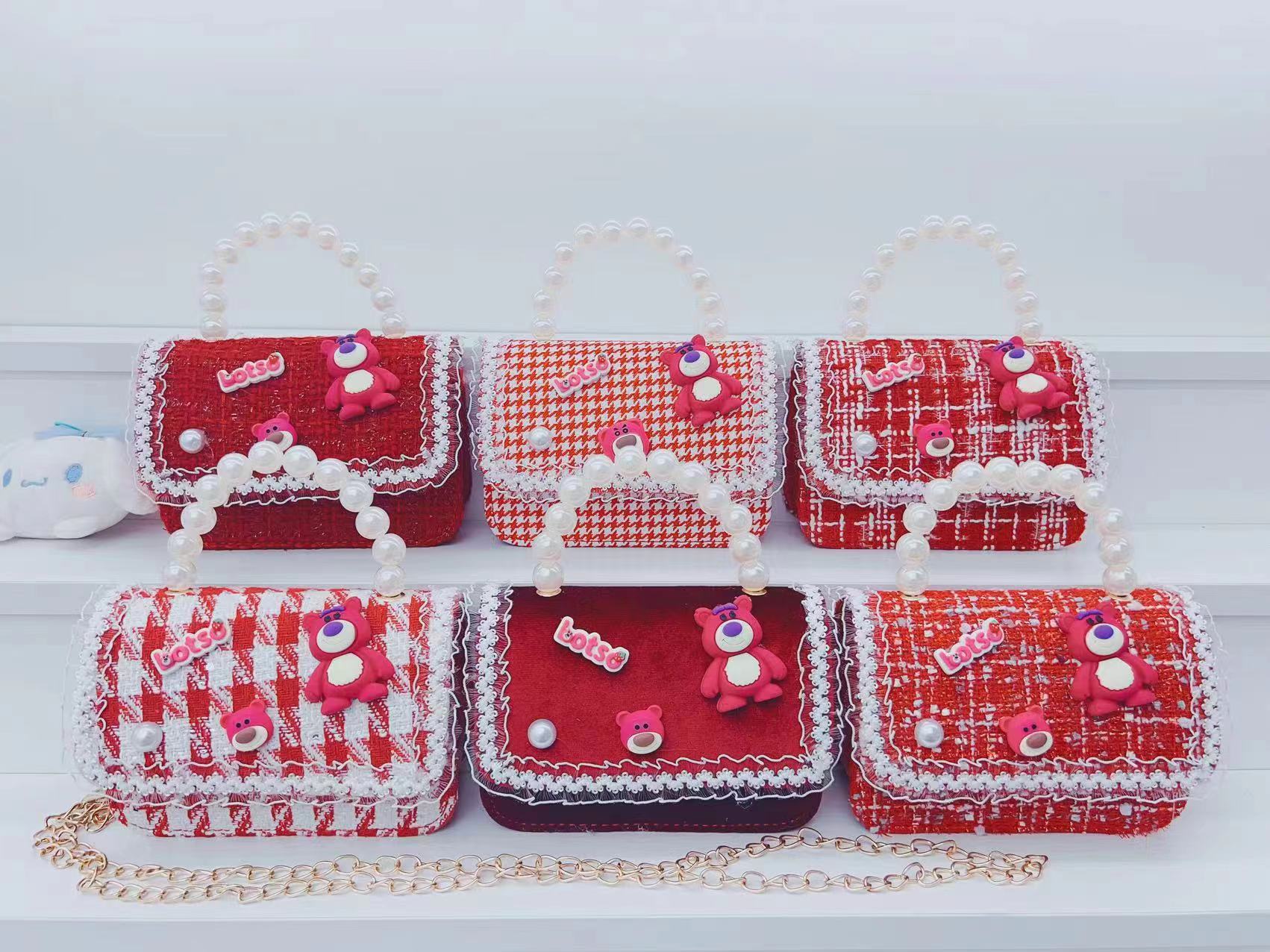 2023 invierno nuevo rojo niños princesa bolsa niñas lindo hombro mensajero bolsa perla mano monedero