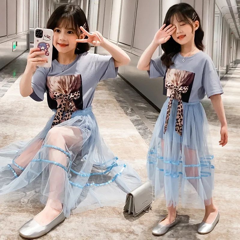 Falda de verano para niñas 2025 Nueva falda de malla de princesa para niños de dos piezas Ropa de verano para niñas