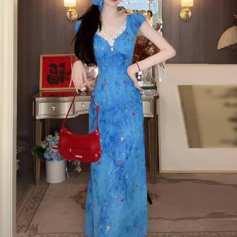 Lace blue summer dress