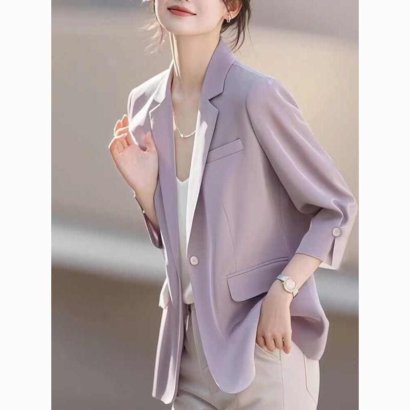 Jinbukang purple blazer, spring and autumn 2026 new style, fashionable and casual, for petite individuals, with a high-end feel and loose fit Jinbukang purple blazer, spring and autumn 2026 new style, fashionable and casual, for petite individuals, with a high-end feel and loose fit