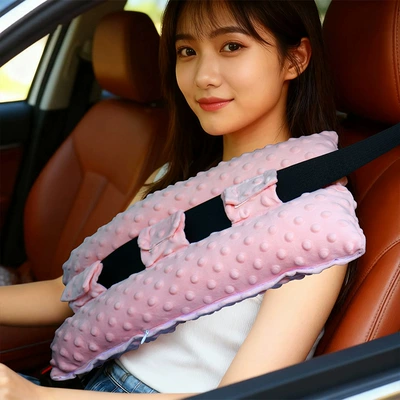 Car Seat Belt Shoulder Cover, Seat belt shoulder pad - pink-with-pocket-220g-40204cm
