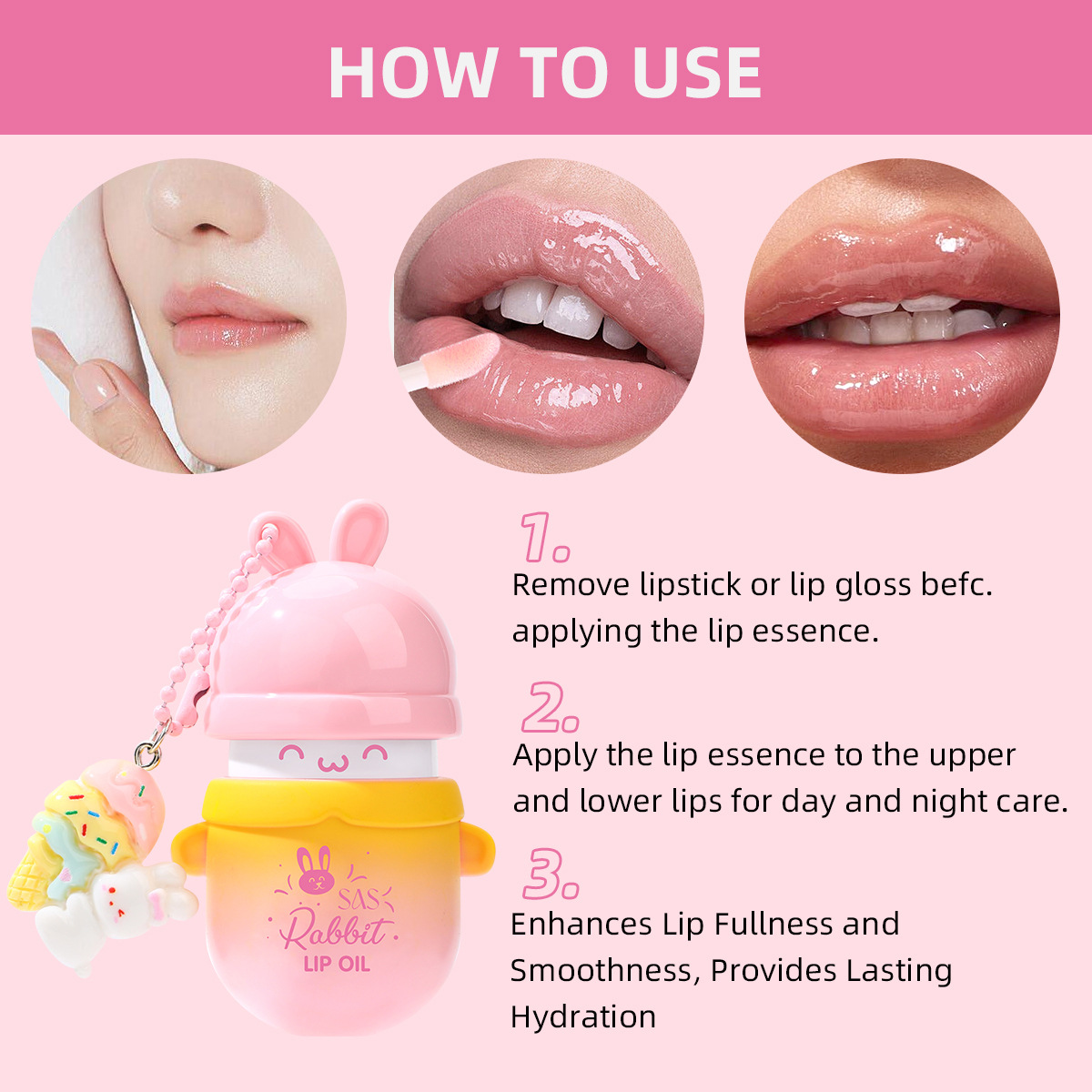 SAS Comercio exterior europeo y americano transfronterizo Amazon venta caliente lindo brillo hidratante hidratante aceite de labios con colgante SLG003