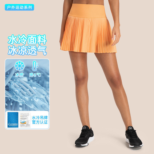Spring and summer new high-waist hip-lifting sports skirt with pockets anti-exposure elastic quick-drying golf pleated tennis skirt