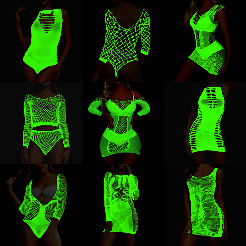 Night sexy underwear luminous stockings adult supplies private flirting bed crotch-free panties high-grade fluorescent