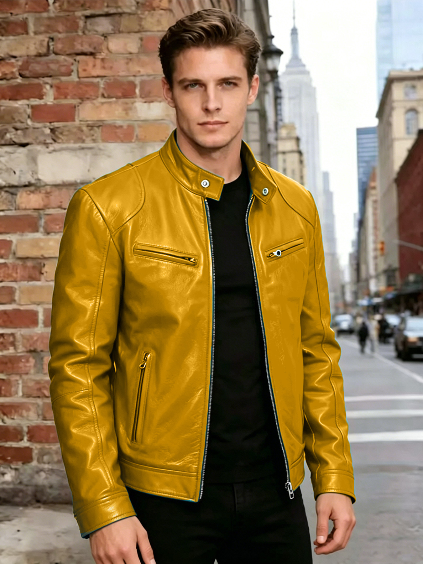 Men's Slim Fit Stand Collar PU Leather Motorcycle Jacket Trendy Short Outerwear Casual Fashion For Autumn Winter_viptrois.com