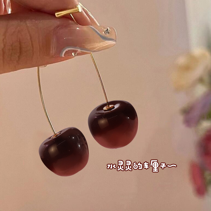 抖音同款可爱元气樱桃耳环女气质网红长款车厘子耳坠2024新款耳饰