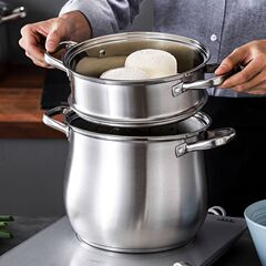 煲湯鍋304家用蒸煮鍋大容量不鏽鋼帶蒸格燉鍋電磁爐燃氣灶高湯鍋