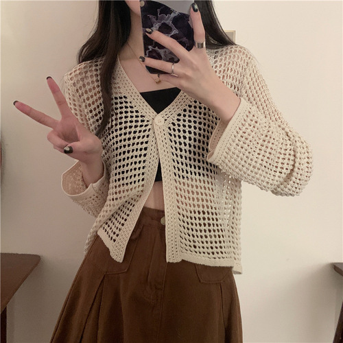 New women's Korean style lazy lace design sense outerwear thin open sweater knit wool factory top trendy