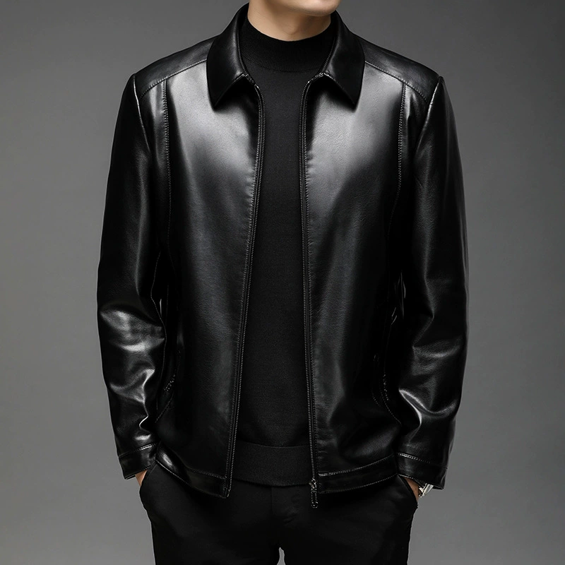 Мужская кожаная куртка с лацканом 2023 осень и зима новая бархатная мужская кожаная куртка PU имитация кожаная куртка мужская одежда