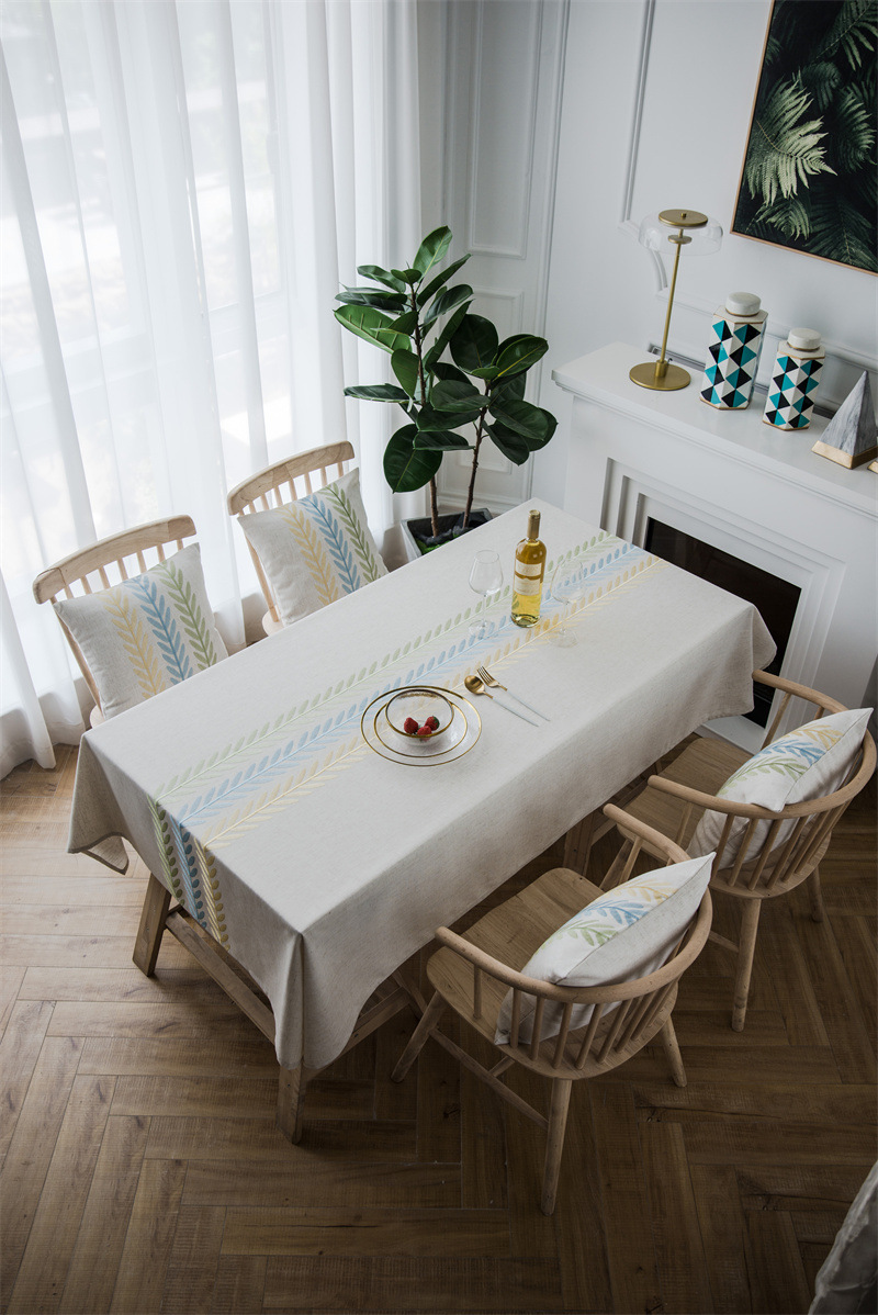 Polyester Linen Waterproof Modern Leaf Flower Runner Embroidered Geometric Tablecl Rectangular Coffee Dining Table_voghion.com
