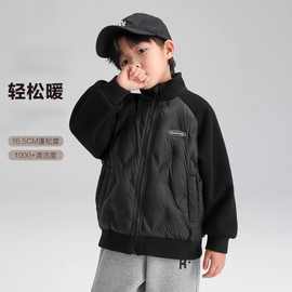秋冬季新款校服神器男童女童加厚保暖羽绒服纯色百搭拼接防寒外套