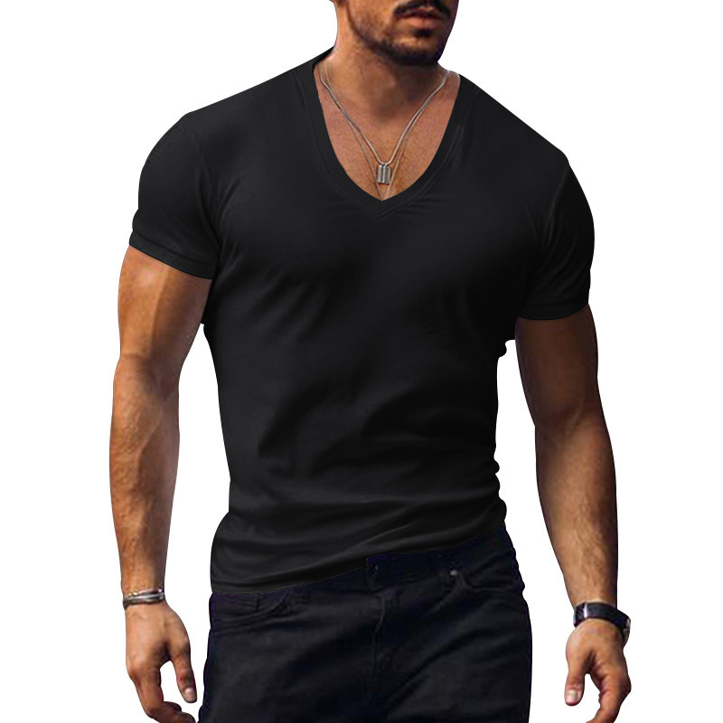 2024 Men's R cotton top summer V-neck solid color large casual T-shirt short sleeved new_voghion.com
