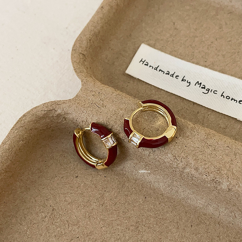 Bamboo retro elegant fashionable earrings with zircon