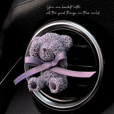 Purple bow bear car aromatherapy wholesale car air conditioning air outlet perfume decoration fragrance expansion stone gift for women (Car Perfume Aromatherapy) - purple-teddy-bear