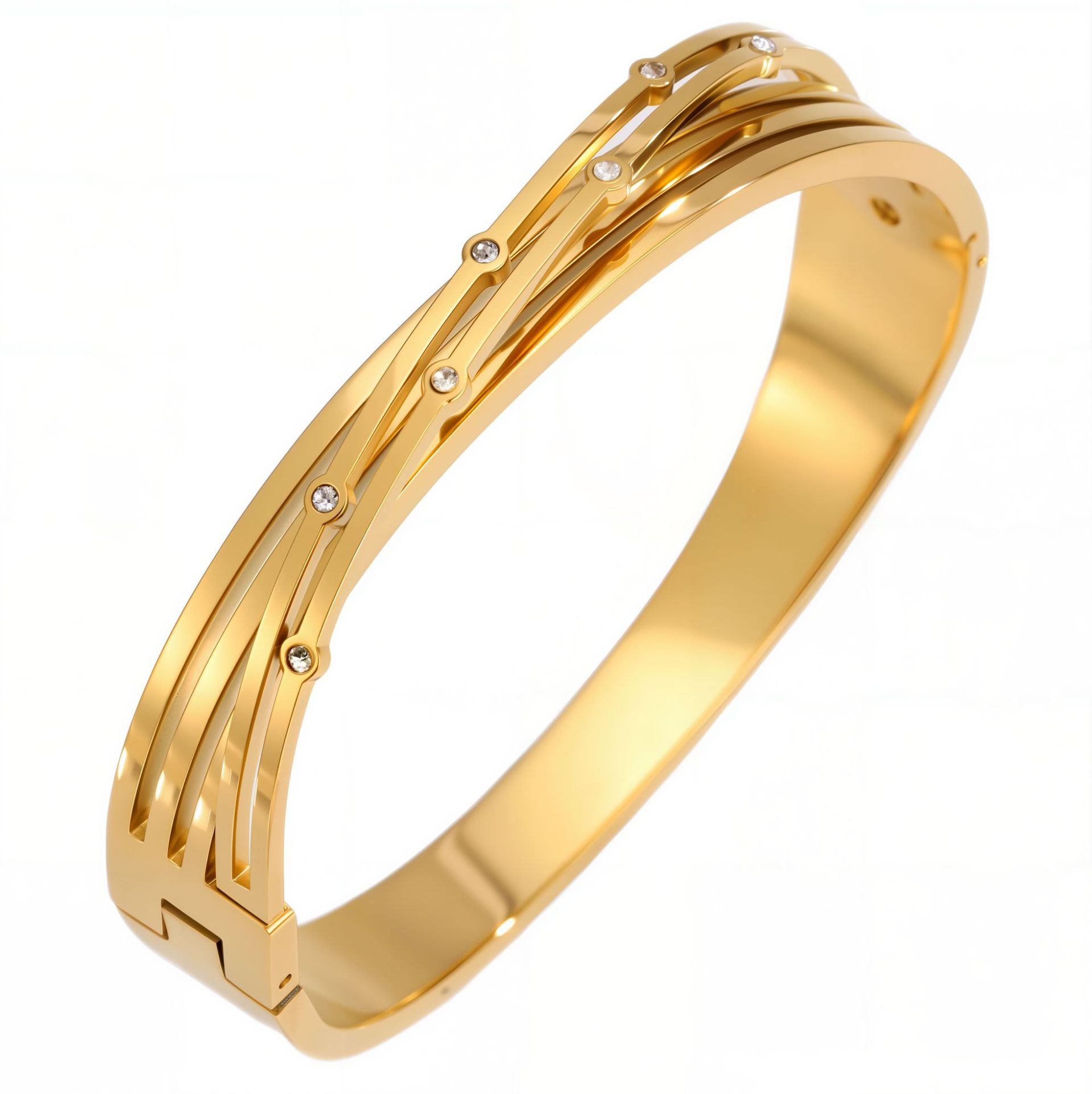 Brazalete de acero trenzado de diamantes de oro de 18 quilates no se desvanece pareja de moda de acero inoxidable pulsera de bambú