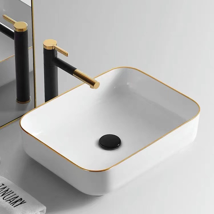 Mesa de lavabo Estilo nórdico moderno luz lujo oro borde Mesa lavabo hogar pequeño tamaño lavabo redondo lavabo creativo